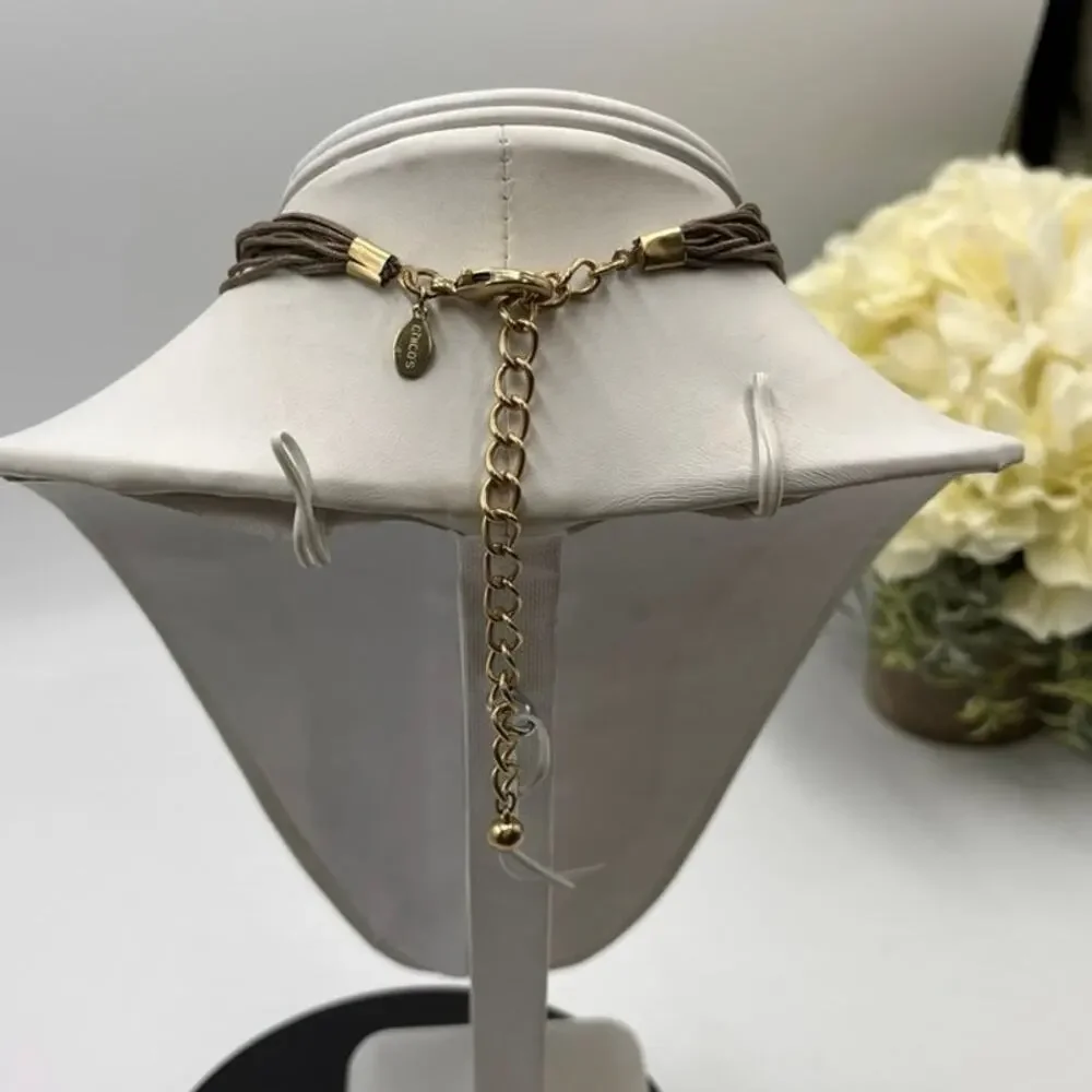 Chico’s‎ MultiStrand Tan Corded Round Brushed Good Medallion Pendant Necklace